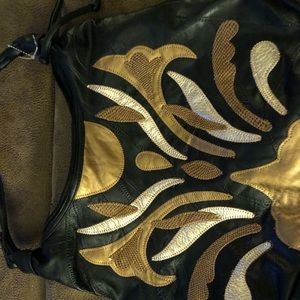 Leather multi color gold copper tan